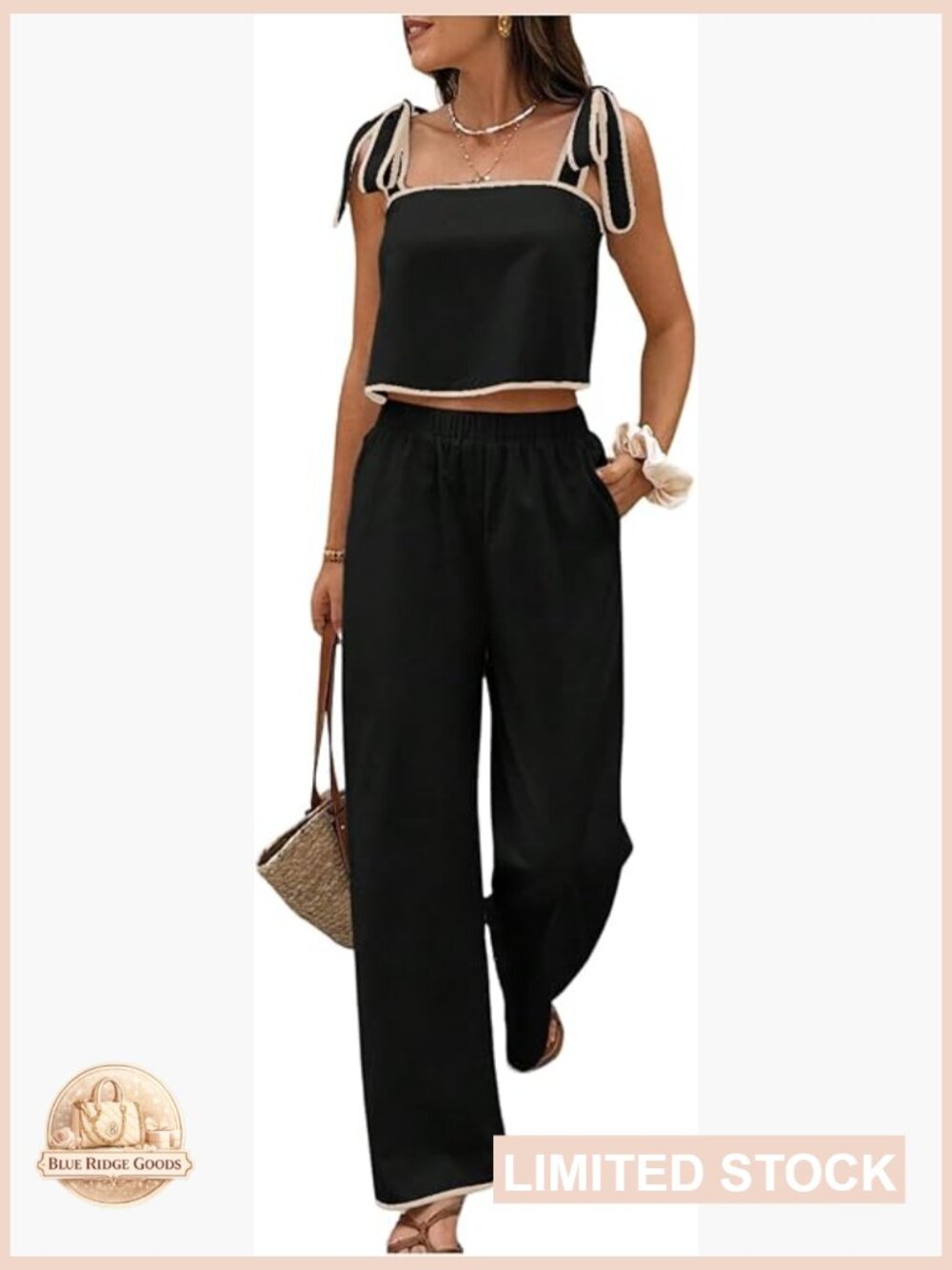 2 Piece Set Crop Top and Pants Travel Outfits Summer Vacation Sleeveless Tie